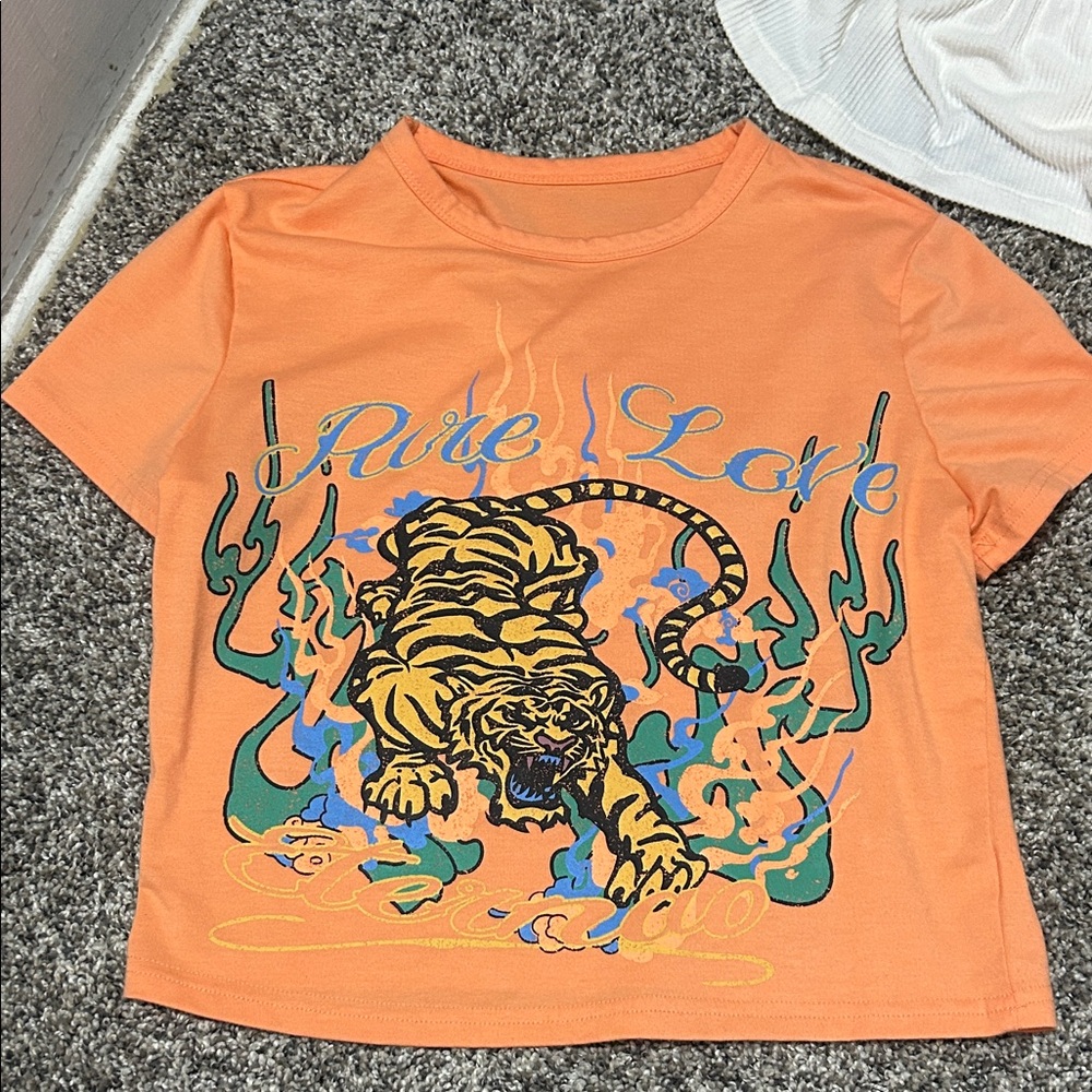 Fierce Tiger Graphic Orange Crop Top